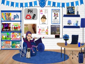 Preview of Digraphs "ch, sh, wh, ph, & th" Digital Rooms Bundle