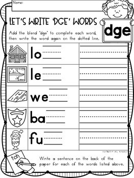 Trigraphs "dge" Phonics Literacy Printables for Kindergarten and First