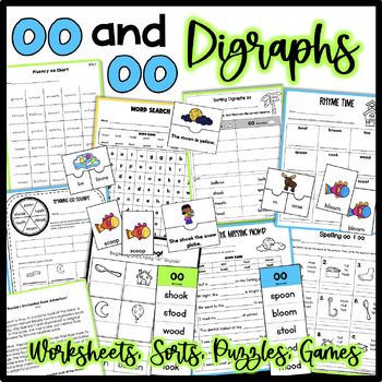 Preview of oo and oo Sound Digraph Phonics Worksheets Games Sorting