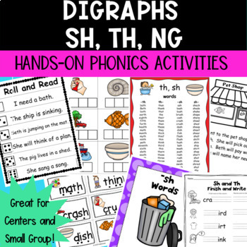 Preview of Digraphs sh, th, ng Hands-On Phonics Centers and Small Group Activities