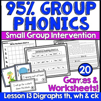 Preview of 1st grade 95% Lesson 13 Digraphs th, wh, ck Phonics Decodable Games & Worksheets