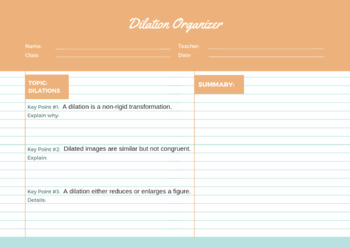 Preview of Dilation Graphic Organizer