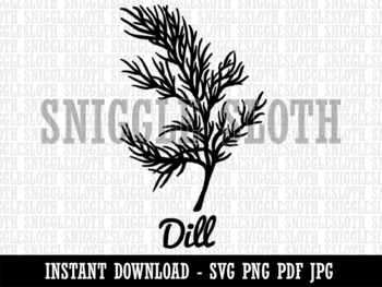 Dill Herb Label Plant B&W Clipart Digital Download SVG PNG JPG Cut File