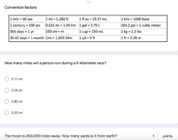 Preview of Dimensional Analysis Conversions Practice on Google Forms