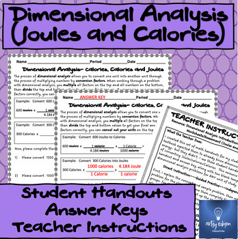 Preview of Dimensional Analysis Introductory Student Handout/Assessment- Energy