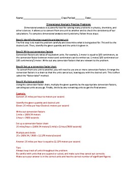 dimensional analysis assignment answer key