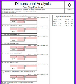 Preview of Dimensional Analysis *SELF-GRADING* google sheets (set of 2)