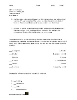 Preview of Dimensional Analysis and Metric Conversion Worksheet 1