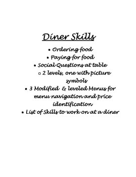 Preview of Diner Skills Unit {autism, social skills}