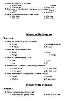 Dingoes At Dinnertime Comprehension Questions By Kelley S Kreations