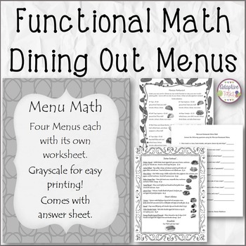 Preview of FUNCTIONAL MATH Dining Out Menus