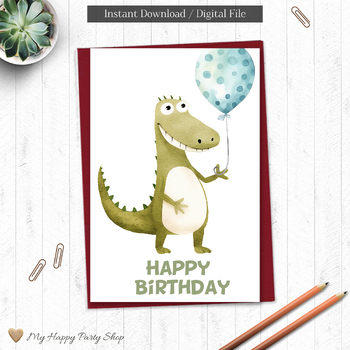 Preview of Alligator Birthday Card, Greeting Card, Classroom Birthday Party, PRINTABLE