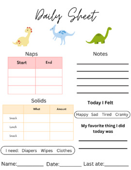 Preview of Dino Daily Sheet for Preschool