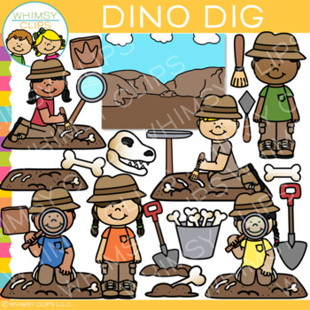 Preview of Paleontologist Kids Dinosaur Dig Clip Art