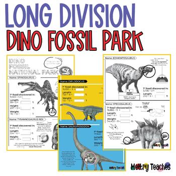 Preview of Long Division: Dino Fossil Park  | Worksheets [B&W version included]