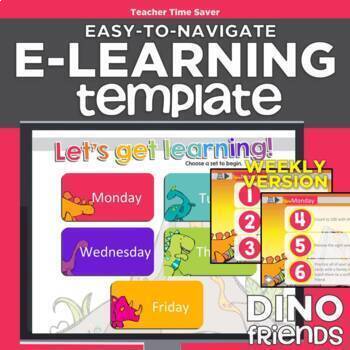 Preview of Dino Friends WEEKLY Easy-to-Navigate eLearning Template