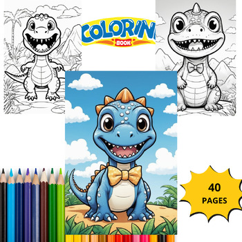 Preview of Dino-Kawaii: A Kawaii-Style Dinosaur Coloring Book,Kawaii Coloring Pages