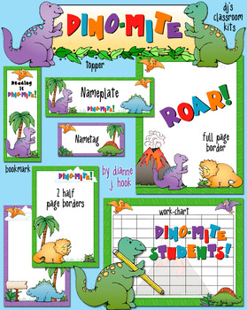Preview of Dino-Mite Dinosaur Borders, Printables and Clip Art - Classroom Theme Kit