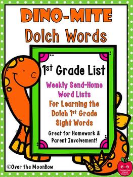 Preview of Dino-Mite Dolch Words Homework Pack | 1st Grade List | Editable