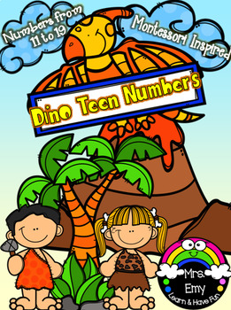 Preview of Dino teen Numbers flash cards and centers [Montessori Inspired].