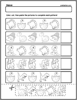 Dinosaur AB Pattern Worksheets | 5 Pages by preKautism | TpT