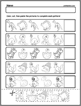 Dinosaur AB Pattern Worksheets | 5 Pages by preKautism | TPT
