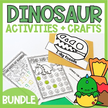 Preview of Dinosaur Math & Literacy Review Activities Crafts & Coloring Pages *BUNDLE