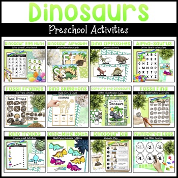 Preview of Dinosaur Activities for Preschool - Math, Literacy, & Dinosaur Dig Dramatic Play