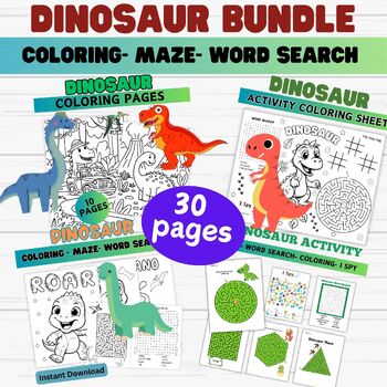 Preview of Dinosaur Activity Bundle - Coloring - Word Search - Maze