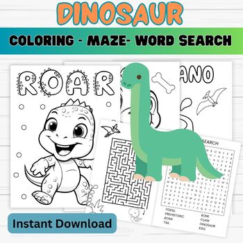 Dinosaur Activity Packet-Dinosaur Coloring - Maze- Word Search | TPT