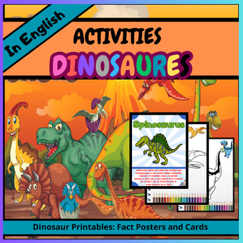 Preview of Dinosaur Activity : Printables Fact Posters and Cards Worksheets in English