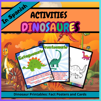 Preview of Dinosaur Activity : Printables Fact Posters and Cards Worksheets in Spanish