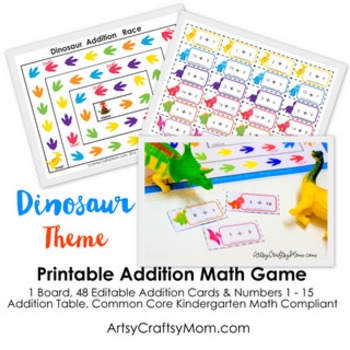 Preview of ★ Dinosaur Math - Learn Addition game - Editable PDF