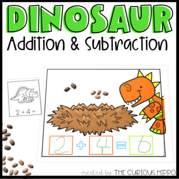 Preview of Dinosaur Addition and Subtraction Task Cards
