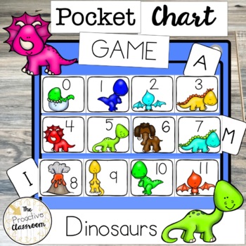 Preview of Dinosaur Alphabet & Number Pocket Chart Game | Letter Identification | Preschool