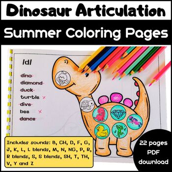 Preview of Dinosaur Articulation(All Sounds)/Speech Therapy/Coloring Sheets Craftivity