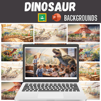 Preview of Dinosaur Backgrounds for Google Slide and PowerPoint 16x9 Slides - Watercolor -
