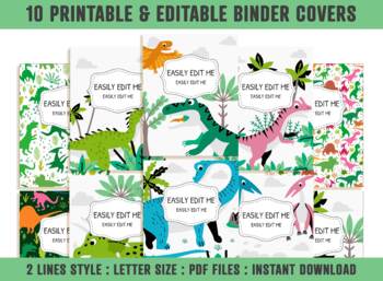 Preview of Dinosaur Binder Cover, 10 Printable & Editable Covers+Spines, Teacher Binder