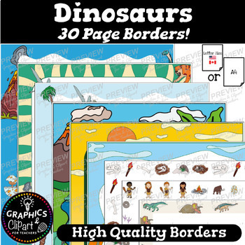 Preview of Dinosaur Borders Writing Paper Page Frames Set for Printables