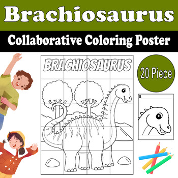 Preview of Dinosaur Brachiosaurus Collaborative Coloring Poster| End of the Year, Theme Day