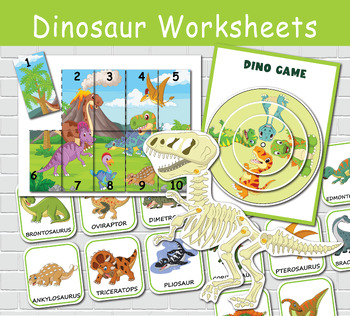 Preview of Dinosaur Busy Book Pages for Toddler. Printable Activities. Preschool Worksheets