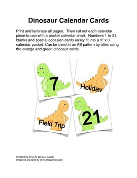 Dinosaur Calendar Cards with an AB Pattern by Ms Bev's Place | TpT