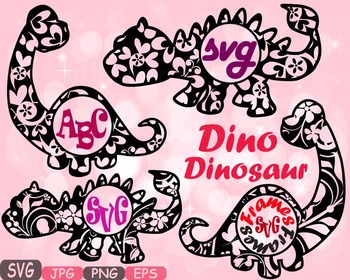 Download Dinosaur Circle Frames Dinos Floral Pack Flower Clipart Svg Monogram Dino 467s