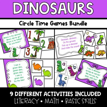 Preview of Dinosaur Circle Time Activities Preschool & Pre-K for Alphabet, Math