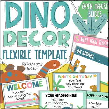 Preview of Dinosaur Classroom Decor // Meet The Teacher Open House Slides EDITABLE