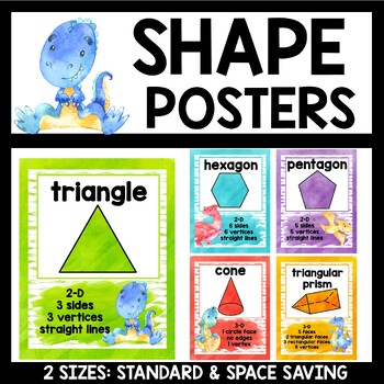 Preview of Dinosaur Classroom Decor | Shape Posters 2d and 3d