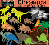 Dinosaur Clip Art - B/W and Color