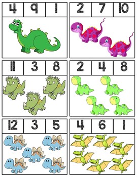 Dinosaur Clip Cards | Numbers 1-12 by preKautism | TpT