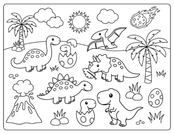 Preview of Cute Dinosaurs Coloring Page