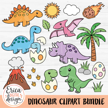 Preview of Dinosaur Clipart Bundle - 17 clip arts - Cute Dinosaurs - Black White included